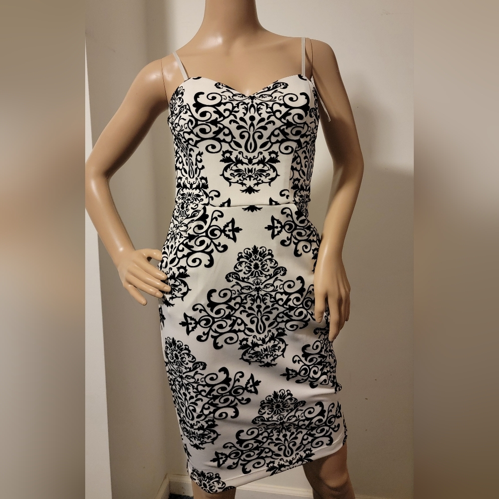 NWT B. Darlin DAMASK White & Black Cocktail Dress Size 5/6 W/pockets